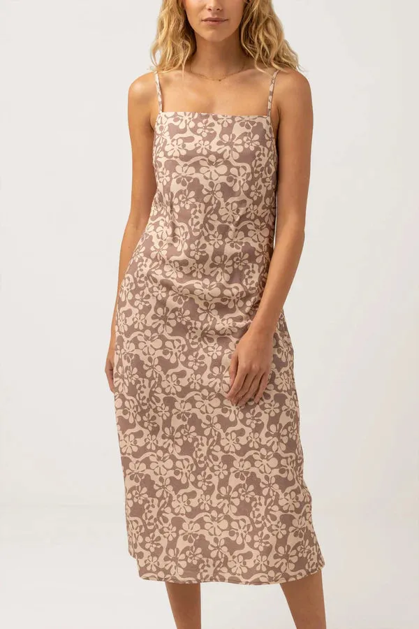 RHYTHM Women's Drifter Floral Bias Cut Midi Dress Chocolate