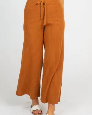 Rib Knit Flare Pants In Caramel | Caramel