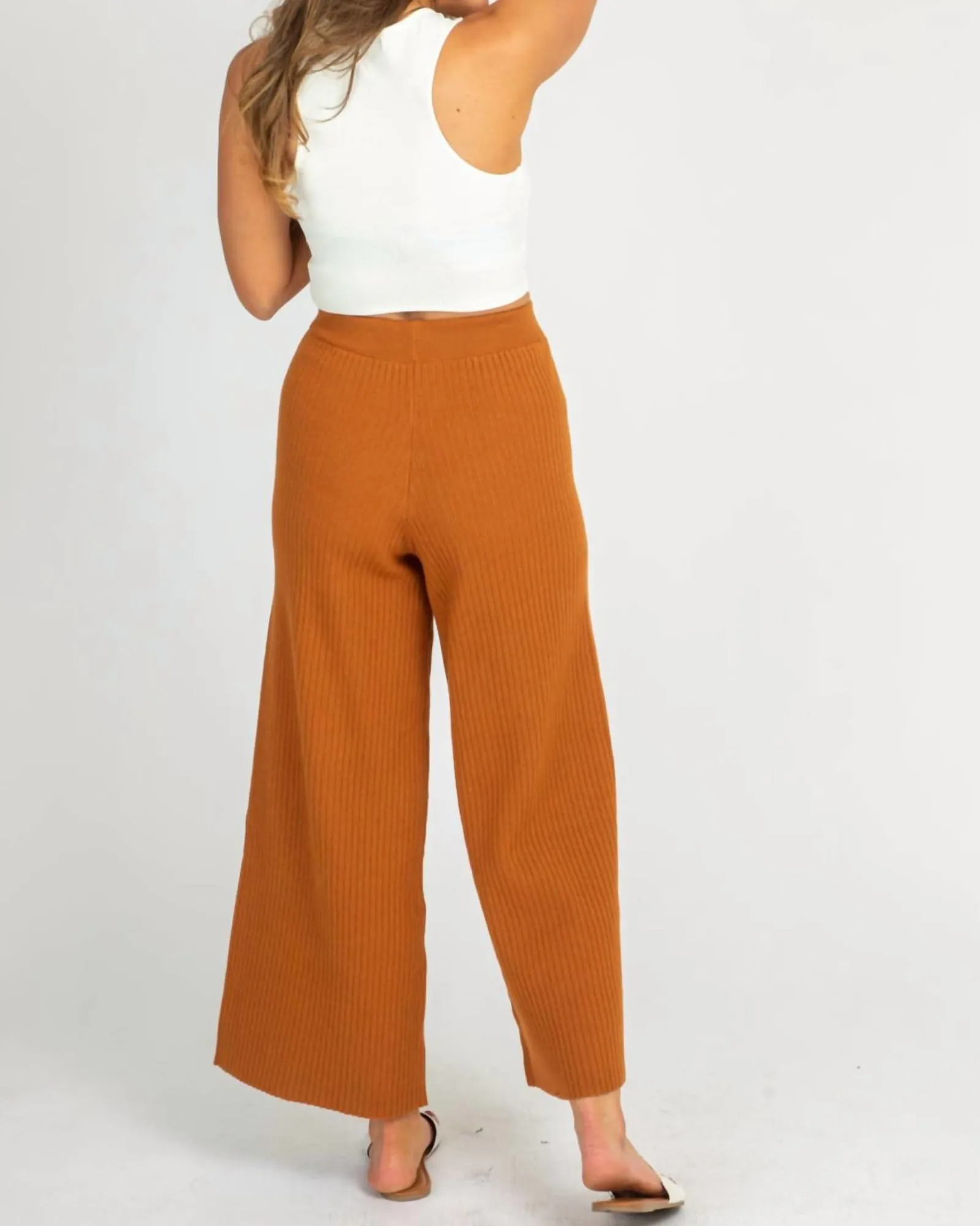 Rib Knit Flare Pants In Caramel | Caramel
