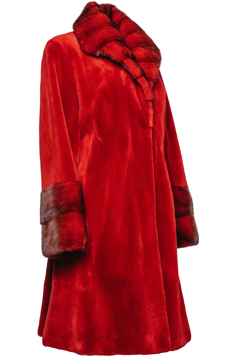 Scarlet Sheared & Long Haired Mink Fur Coat