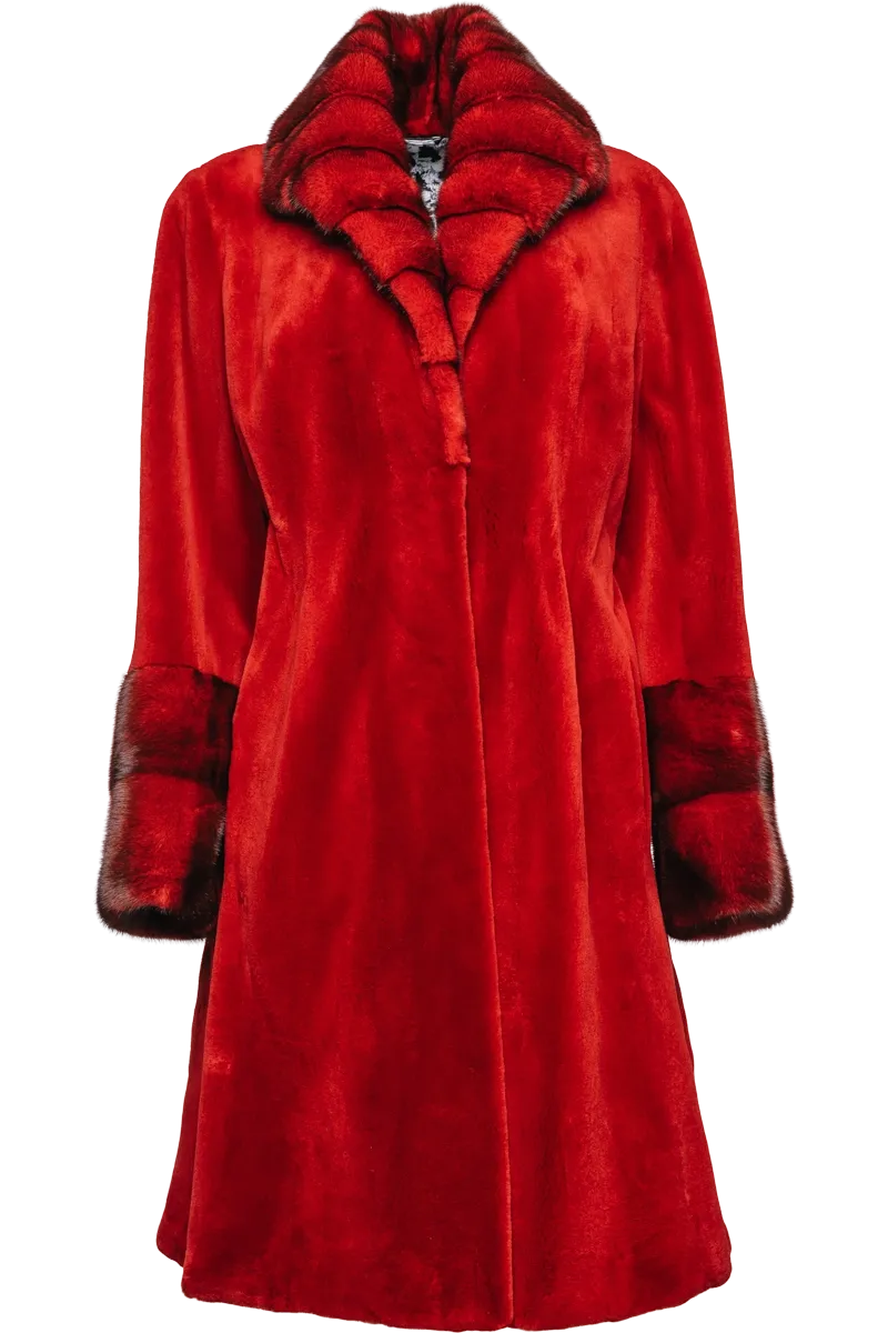 Scarlet Sheared & Long Haired Mink Fur Coat