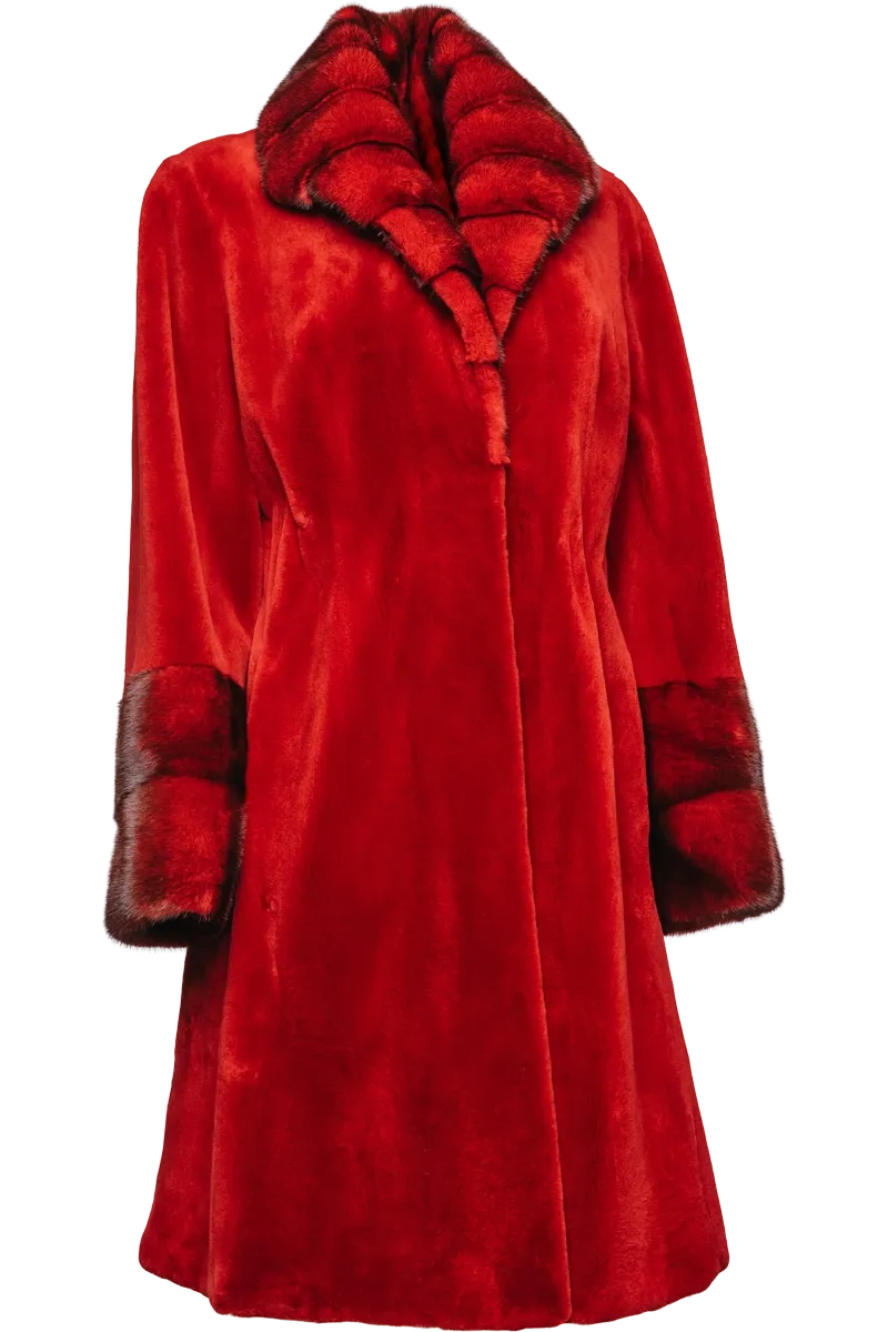Scarlet Sheared & Long Haired Mink Fur Coat