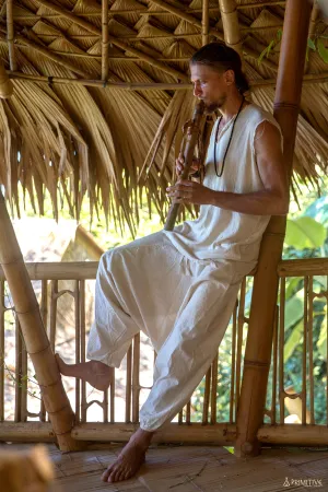 Serenity Men Outfit ॐ Frayed Sleeveless Shirt ⋙ Handwoven Raw Silk   Harem Pants ⋘⋙ Handwoven Natural Khadi Cotton