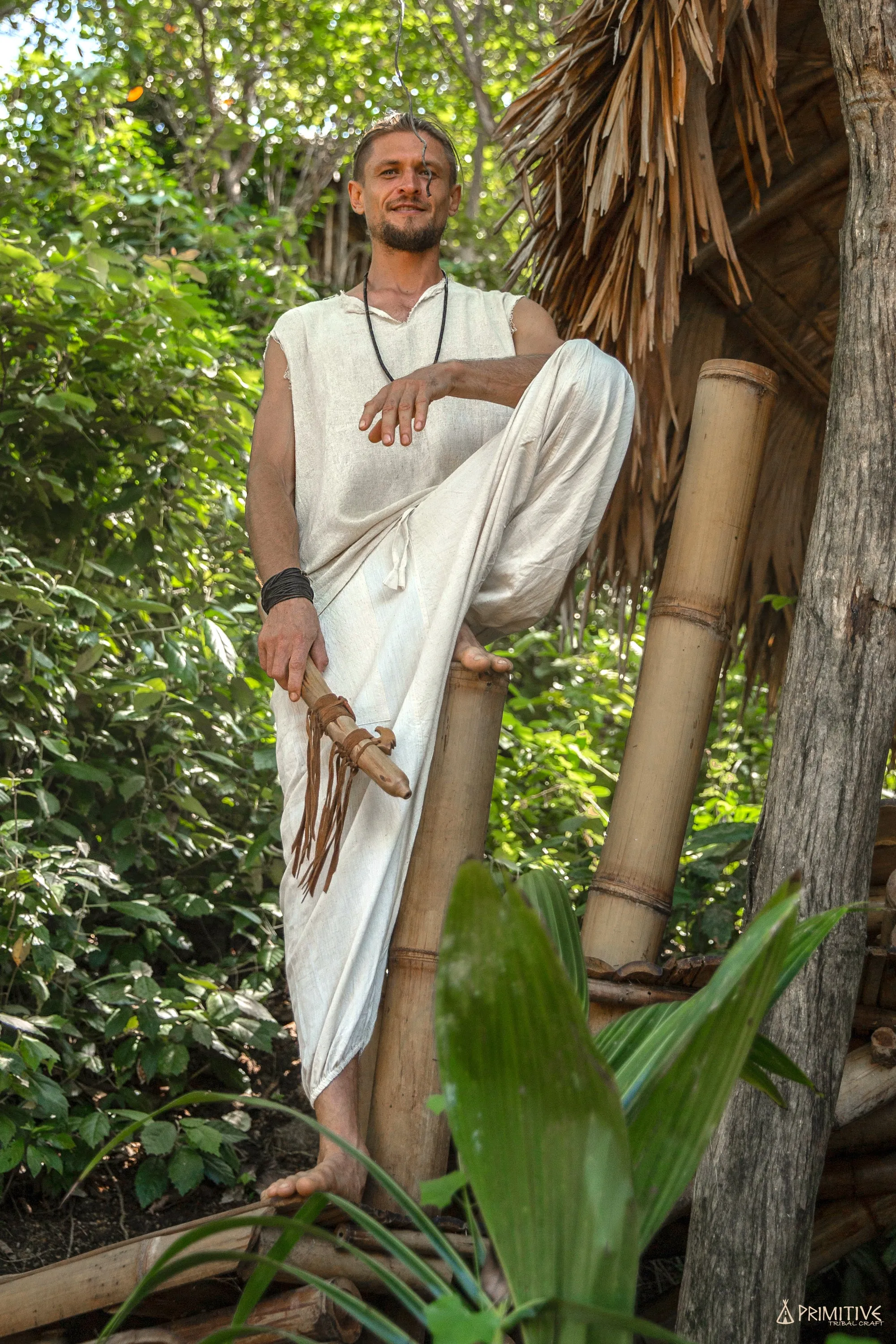Serenity Men Outfit ॐ Frayed Sleeveless Shirt ⋙ Handwoven Raw Silk   Harem Pants ⋘⋙ Handwoven Natural Khadi Cotton