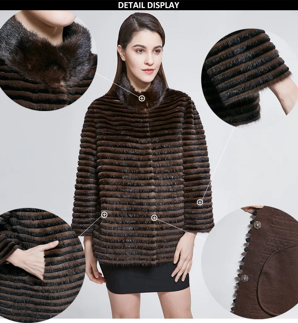 Short Real Mink Fur Stand Collar Coat