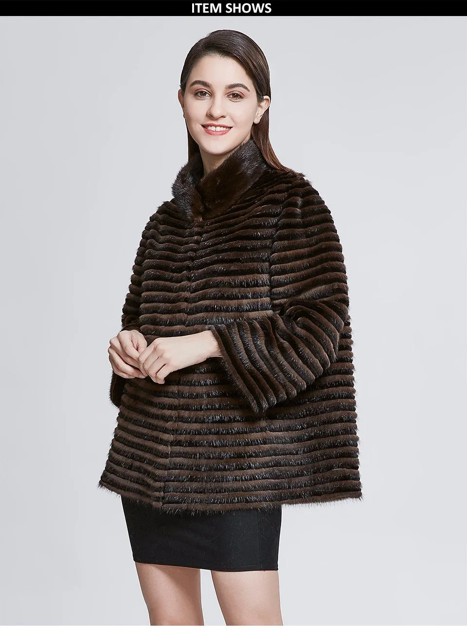 Short Real Mink Fur Stand Collar Coat