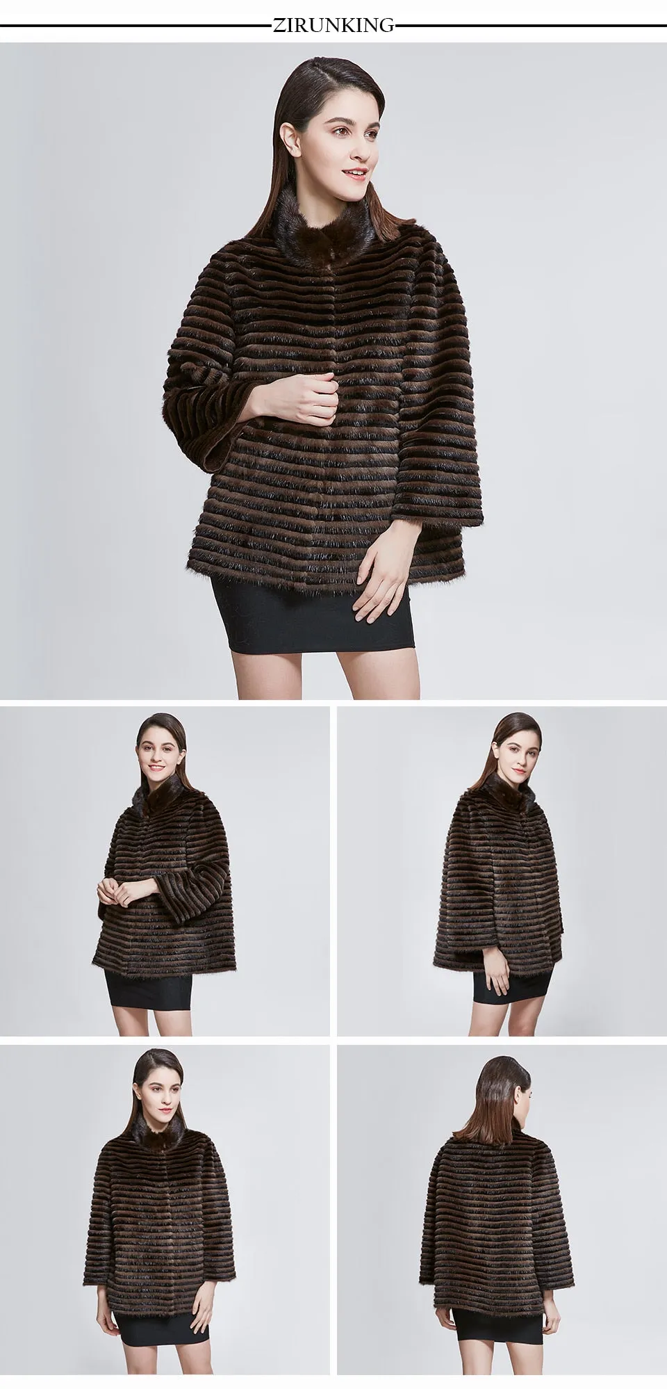 Short Real Mink Fur Stand Collar Coat