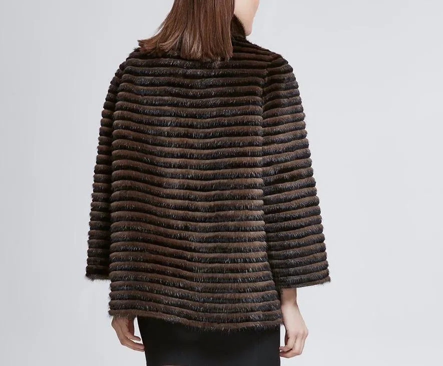 Short Real Mink Fur Stand Collar Coat