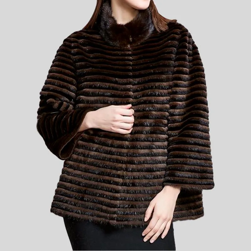 Short Real Mink Fur Stand Collar Coat