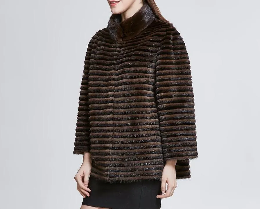Short Real Mink Fur Stand Collar Coat