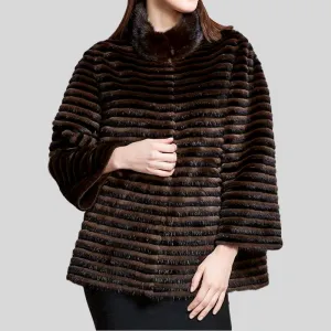 Short Real Mink Fur Stand Collar Coat