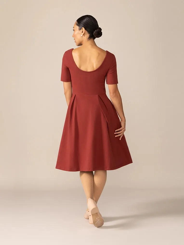 Short Sleeve Ballerina Knit Dress in Pinot Noir