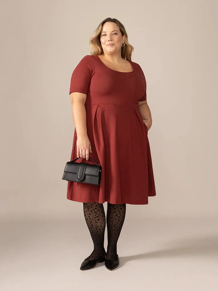 Short Sleeve Ballerina Knit Dress in Pinot Noir