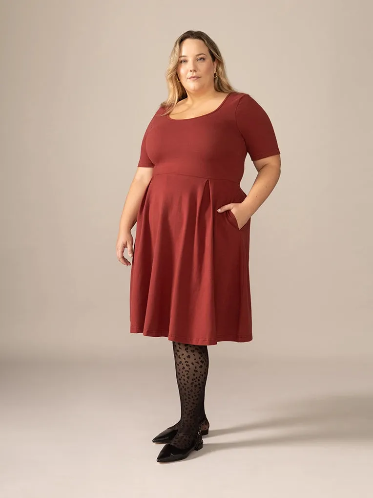 Short Sleeve Ballerina Knit Dress in Pinot Noir