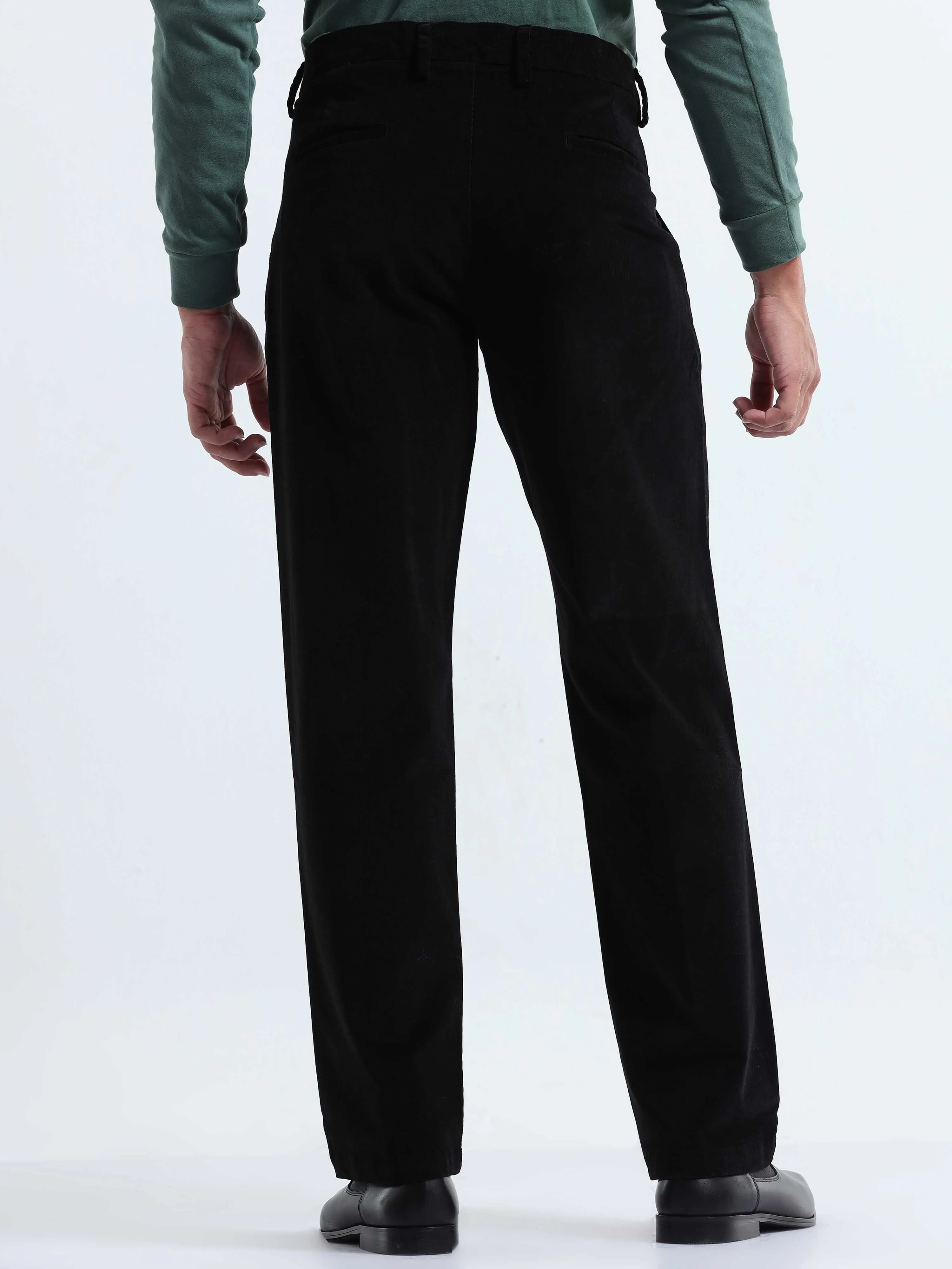 Soft Corduroy Black Relaxed Pleated Pant