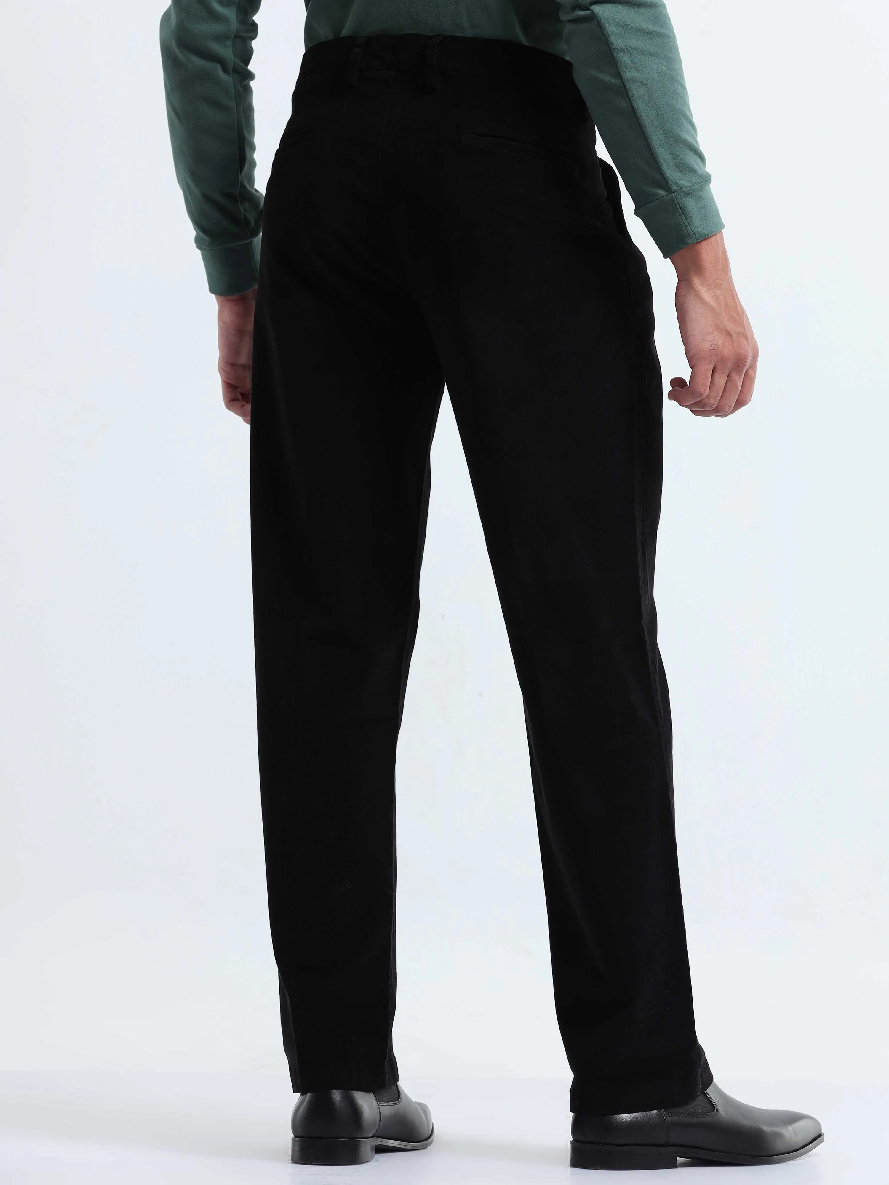 Soft Corduroy Black Relaxed Pleated Pant