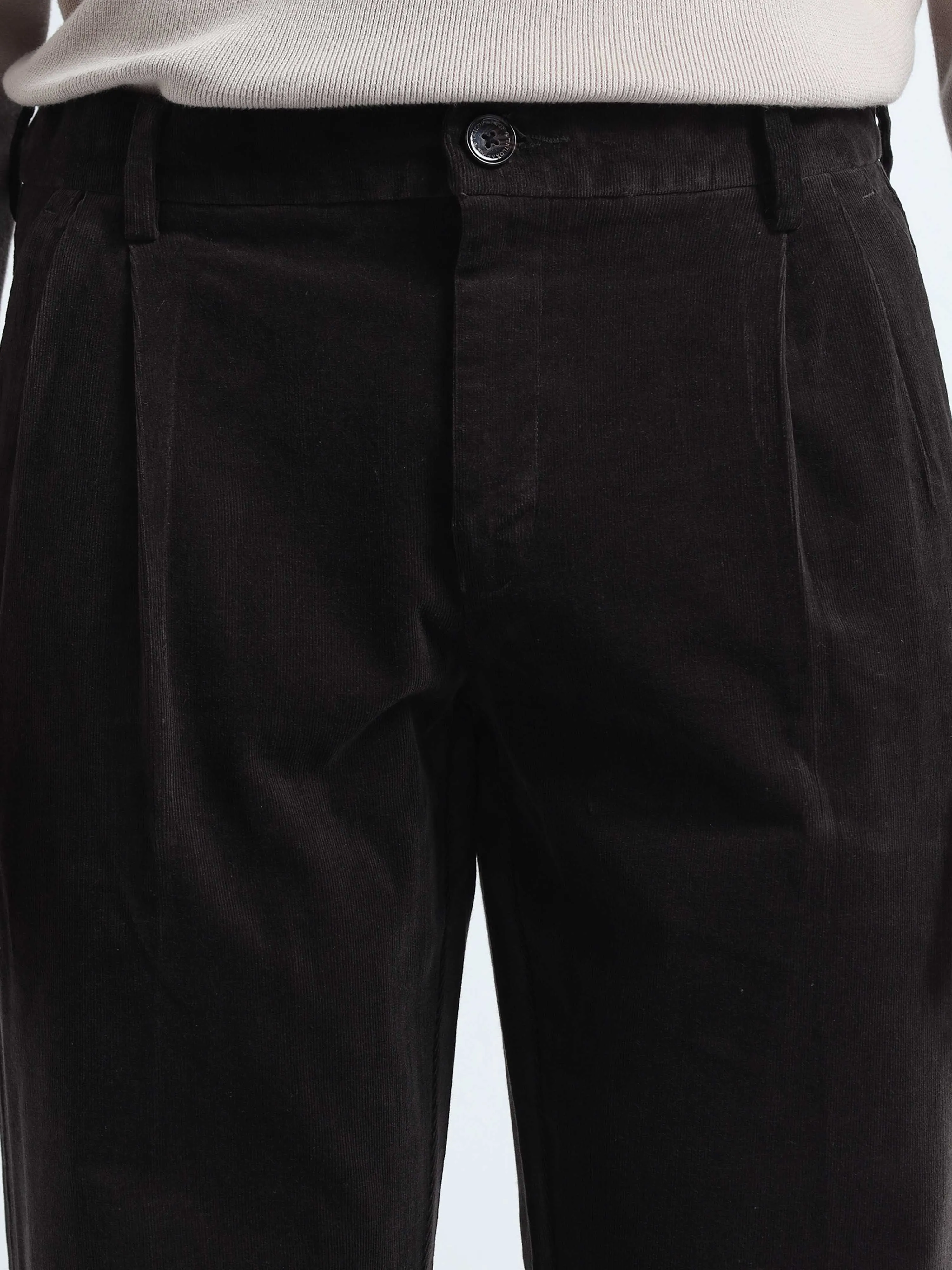Soft Corduroy Dark Olive Relaxed Pleated Pant