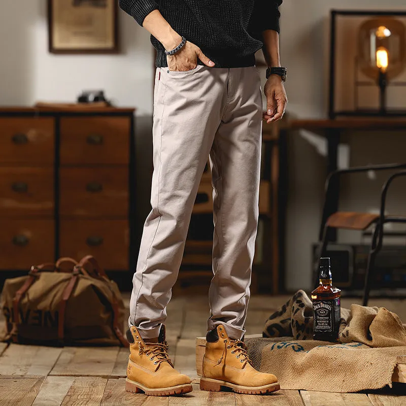 Solid Color Business Style Slim-fitting Long Pants