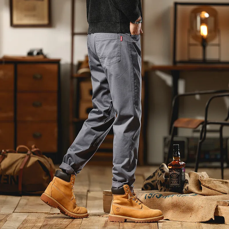 Solid Color Business Style Slim-fitting Long Pants
