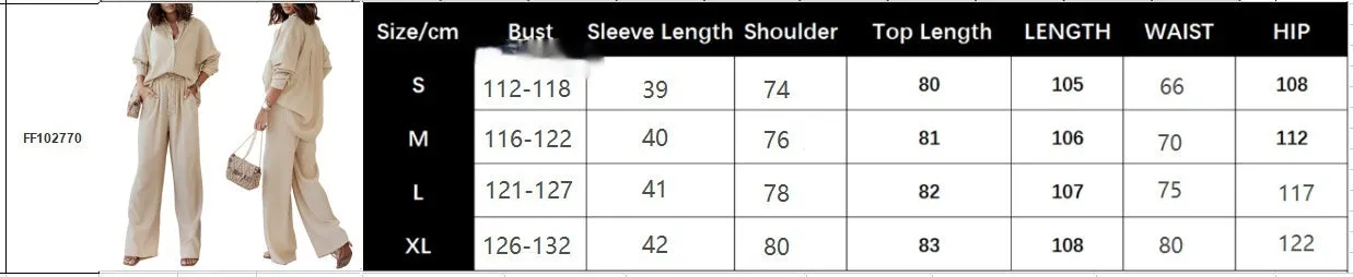 Solid Color Leisure Fashion Long Sleeve Blouse And Pants Outfit Set for Women