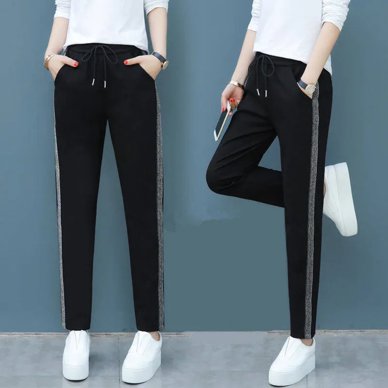 Spring And Autumn Black Long Straight Women's Pants