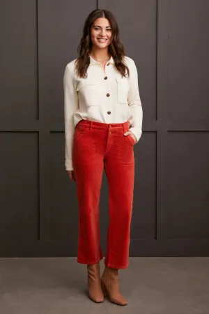 STRETCH CORDUROY STRAIGHT LEG PANTS-Auburn