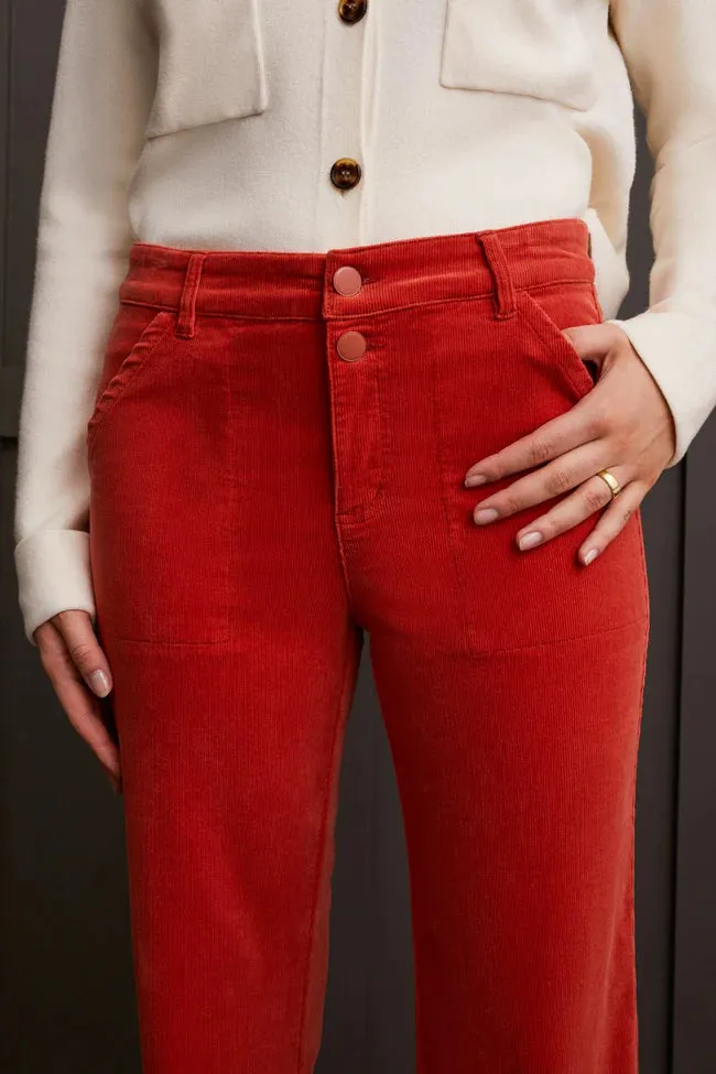 STRETCH CORDUROY STRAIGHT LEG PANTS-Auburn