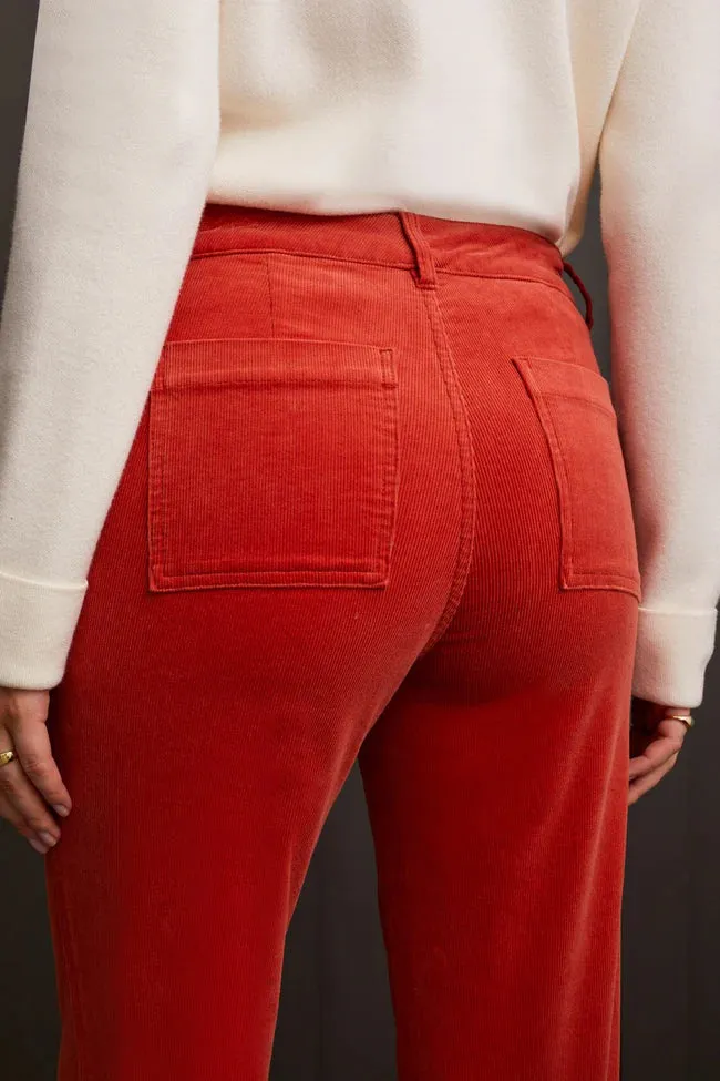 STRETCH CORDUROY STRAIGHT LEG PANTS-Auburn