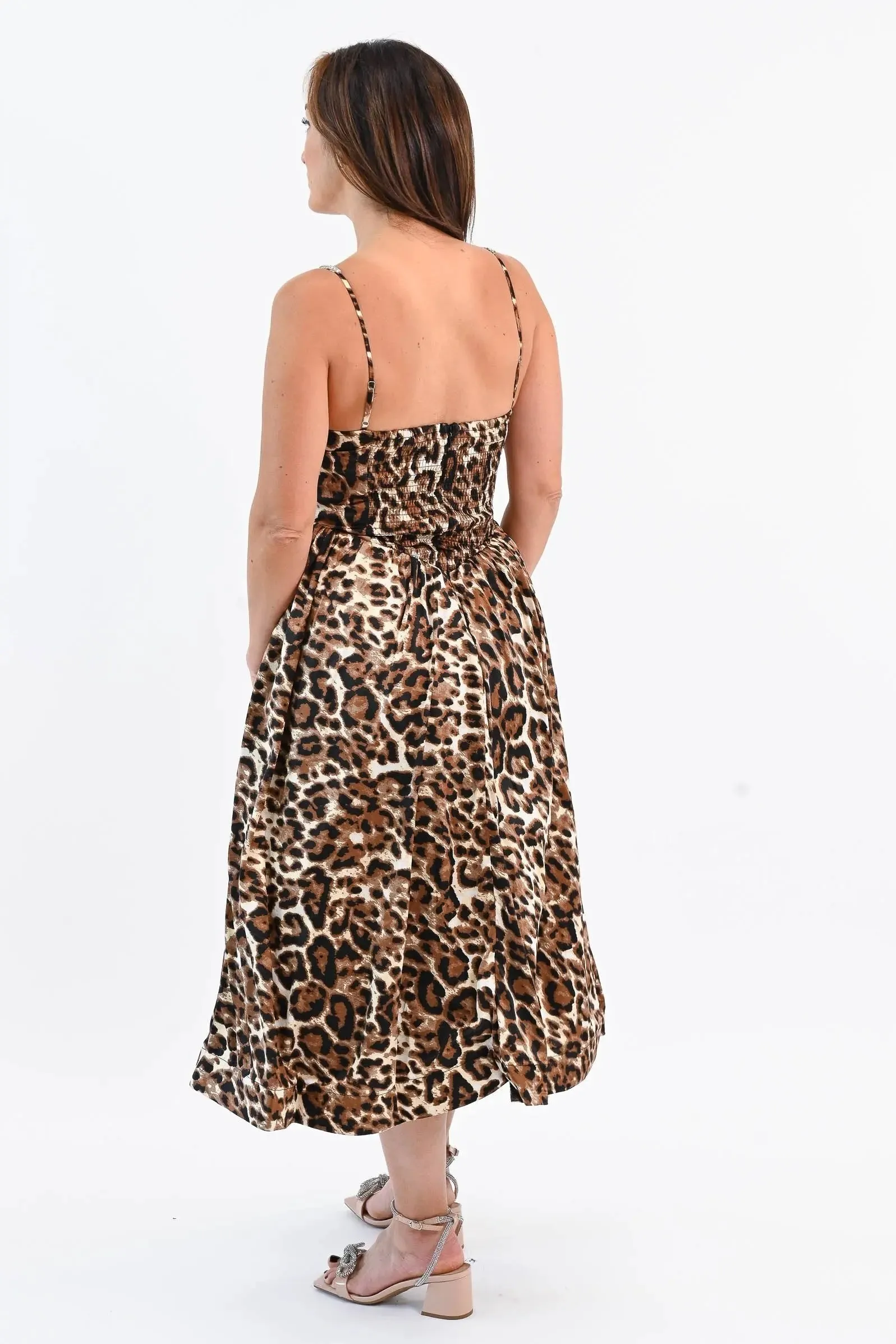 That Don't Impress Me Much Leopard Midi Dress with Rhinestone