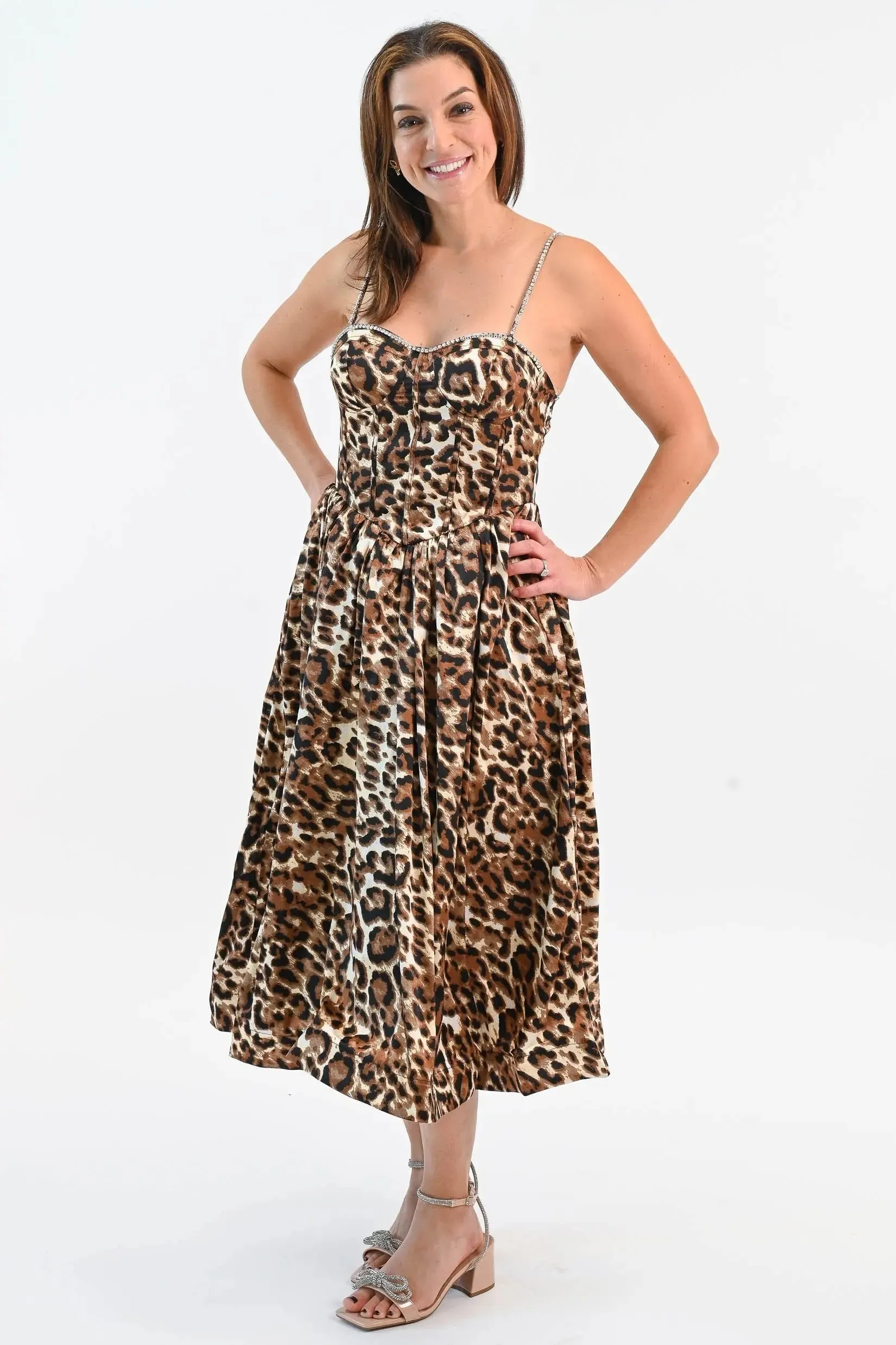That Don't Impress Me Much Leopard Midi Dress with Rhinestone