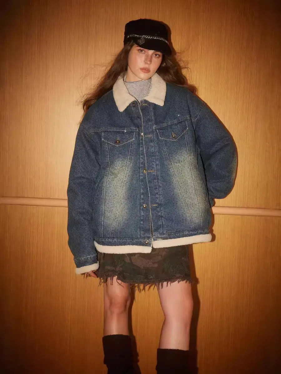 TODAMU® new winter new American retro heavyweight lamb wool denim cotton jacket