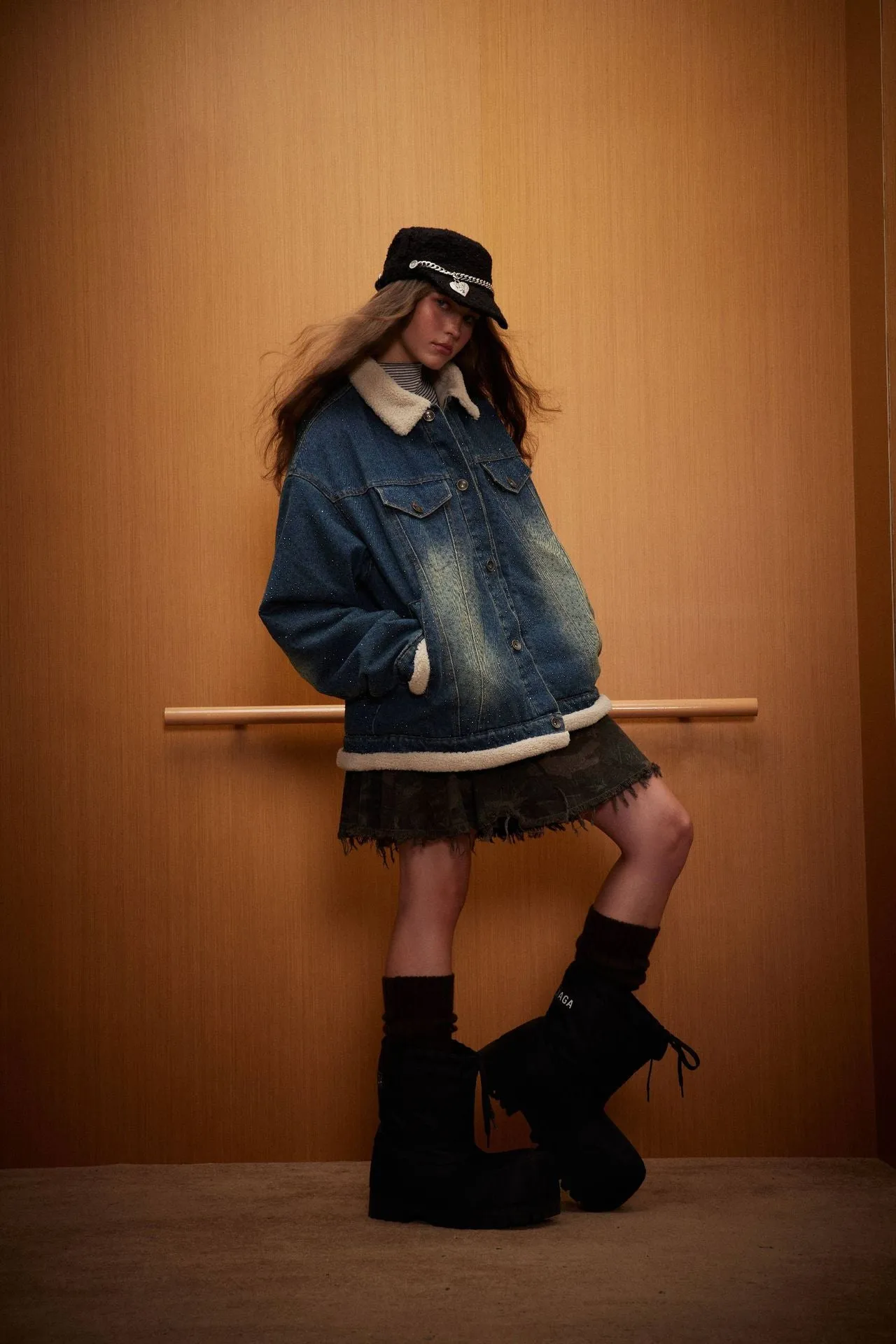 TODAMU® new winter new American retro heavyweight lamb wool denim cotton jacket
