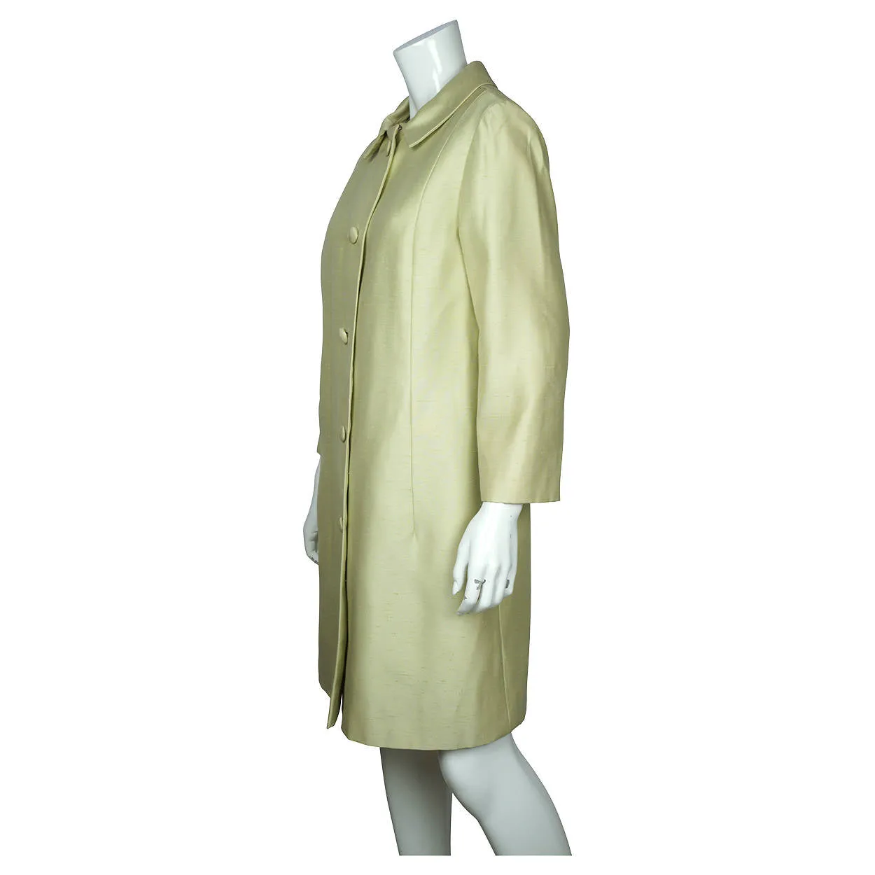 Vintage 1960s Beaded Silk Dress &amp; Coat Set Light Green Custom Made Size L XL