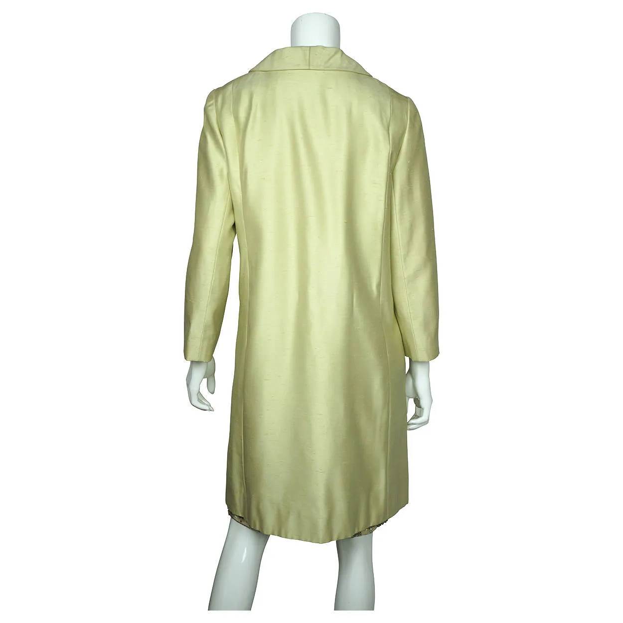 Vintage 1960s Beaded Silk Dress &amp; Coat Set Light Green Custom Made Size L XL