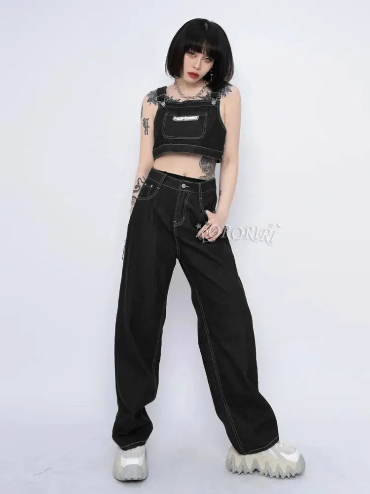 White Seamed Denim Casual Adjustable Bib Pocket Pant