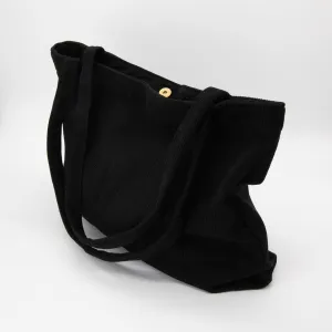 Wide Corduroy Tote Bag in Black