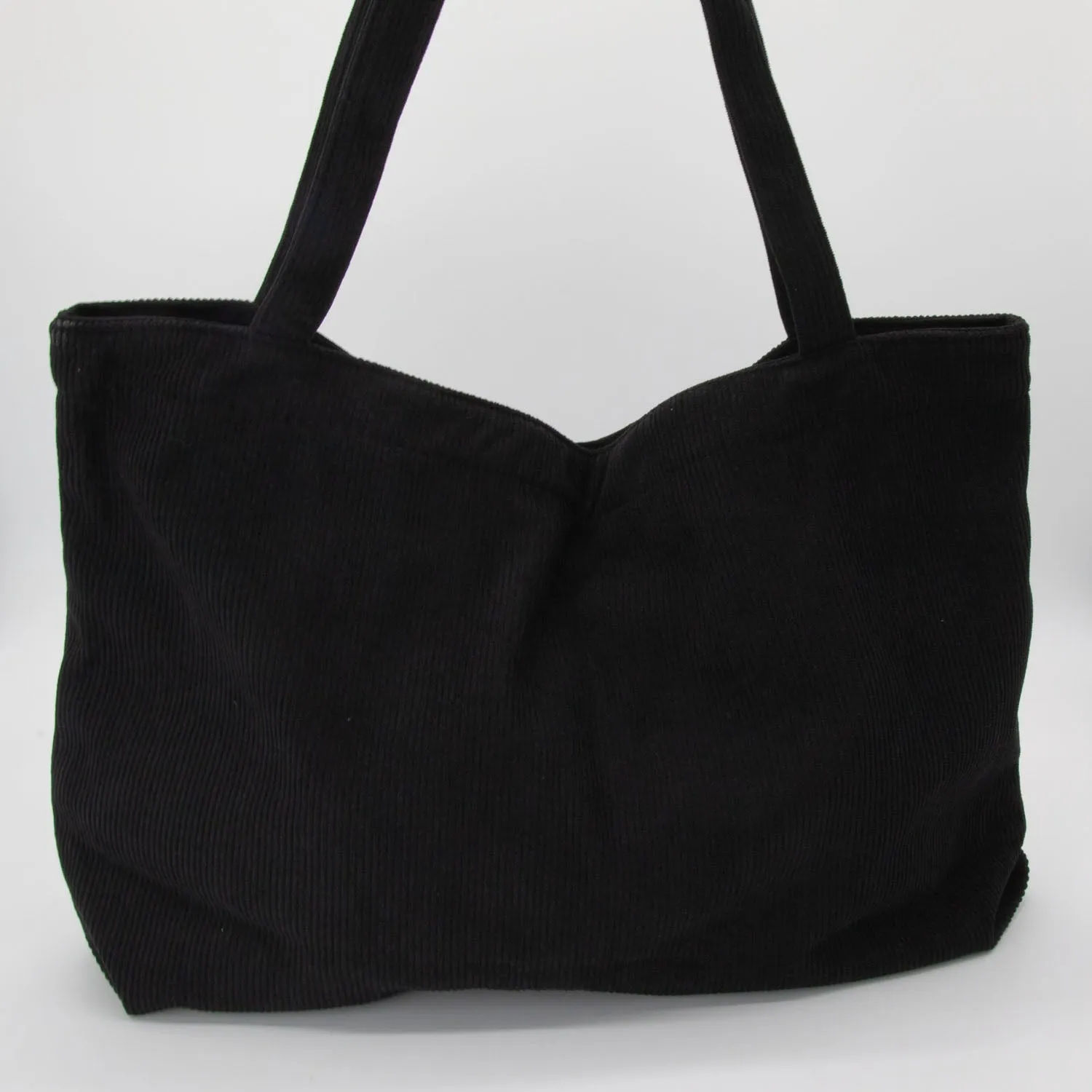 Wide Corduroy Tote Bag in Black