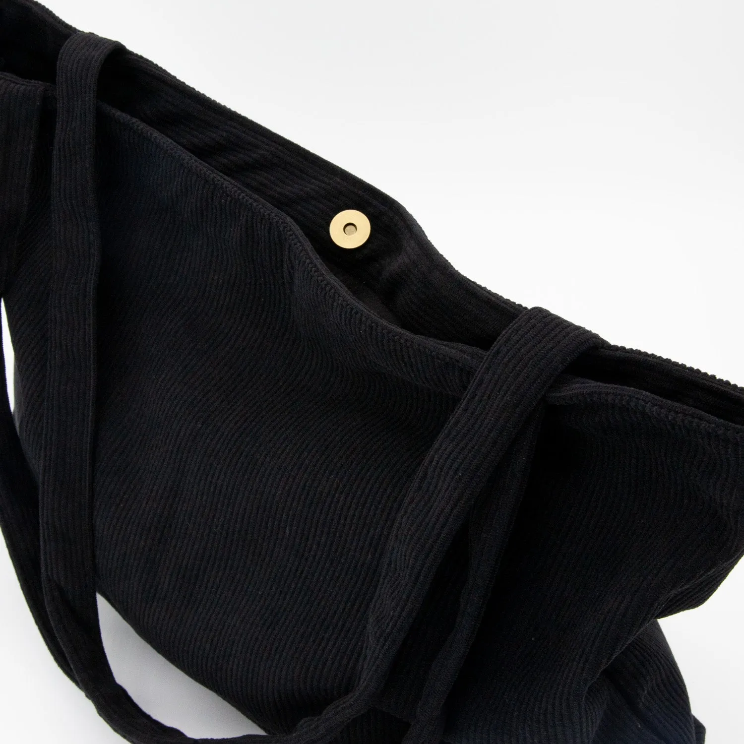 Wide Corduroy Tote Bag in Black