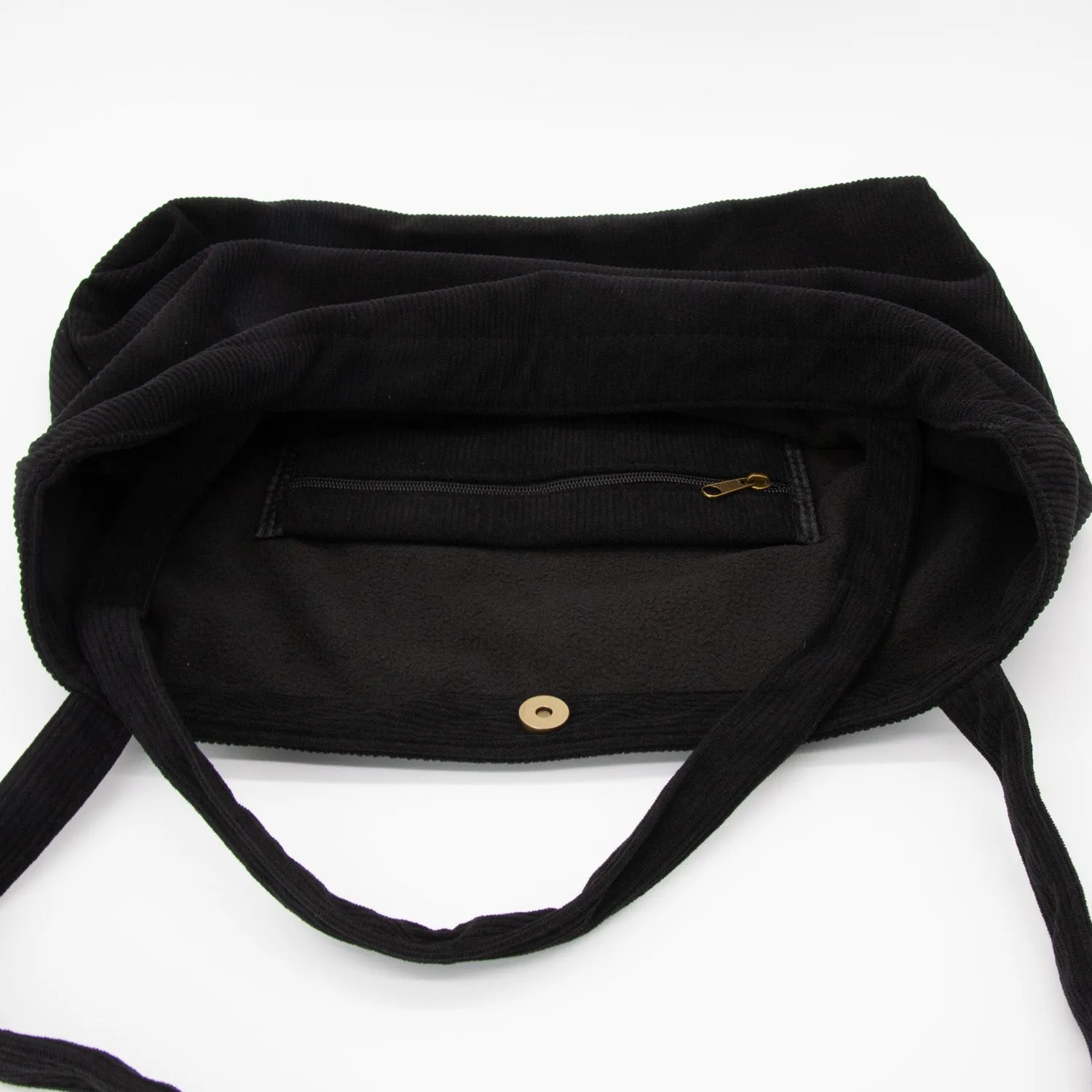 Wide Corduroy Tote Bag in Black