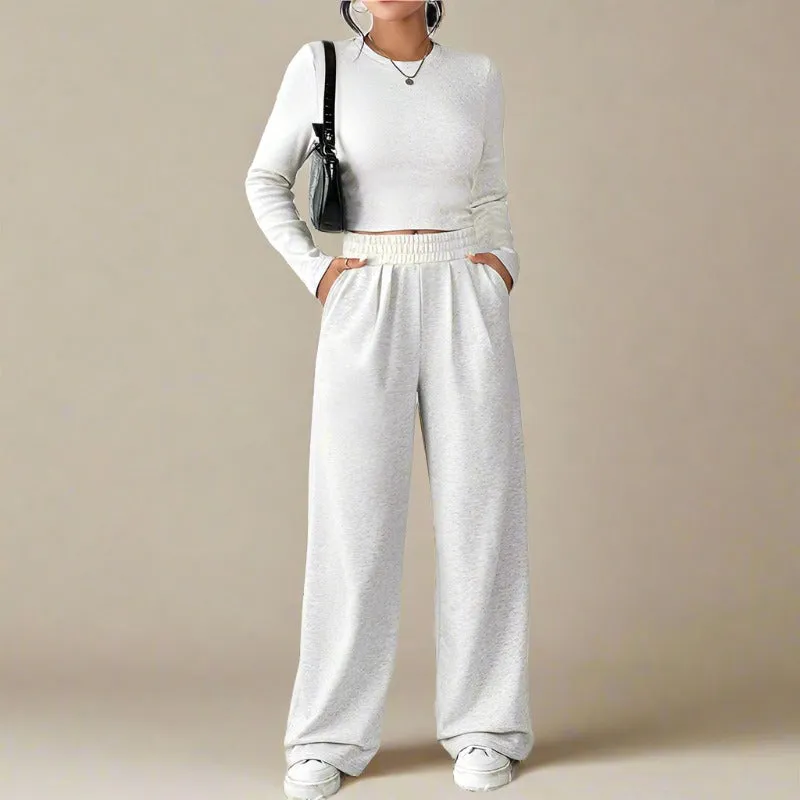 Women's Casual Long Sleeved Top and Pants Two-piece Outfit Set