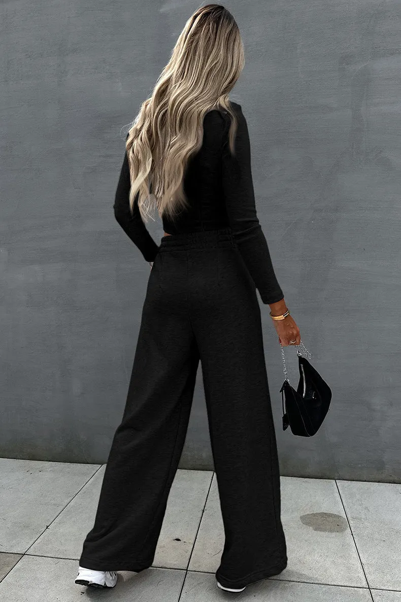 Women's Casual Long Sleeved Top and Pants Two-piece Outfit Set