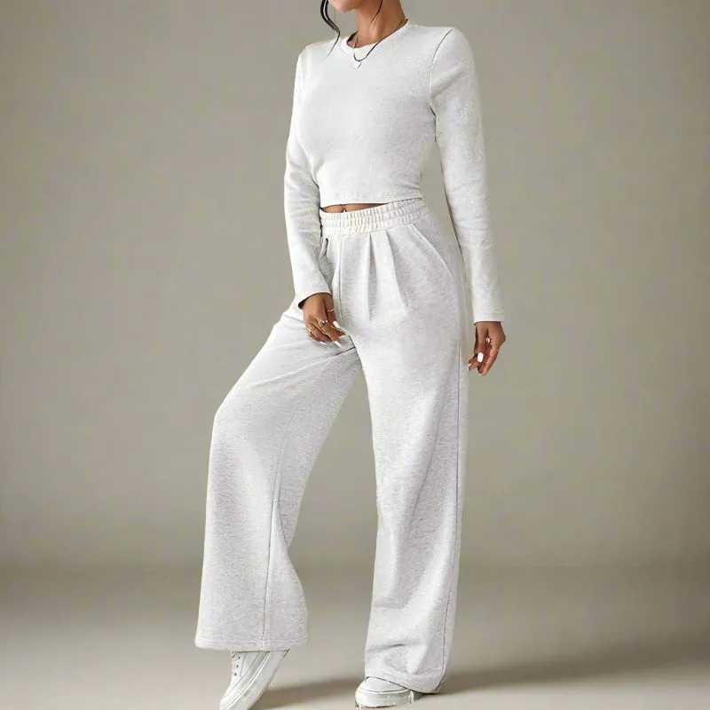 Women's Casual Long Sleeved Top and Pants Two-piece Outfit Set