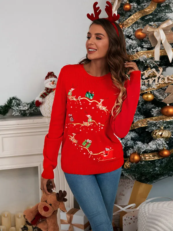 Women's Christmas Print Jacquard Round Neck Jumper