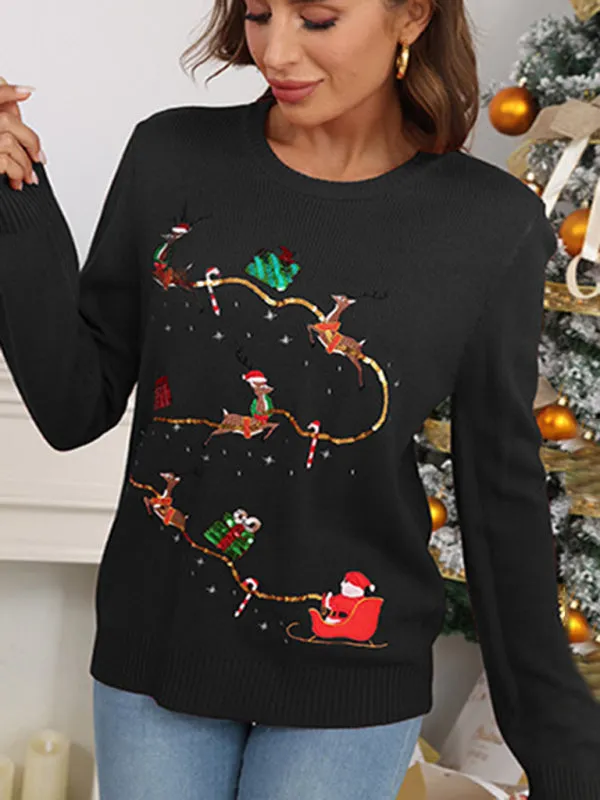 Women's Christmas Print Jacquard Round Neck Jumper