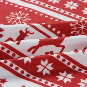 Xmas Printing Straight Pants Bandage Splicing Women Loose Elastic Trousers