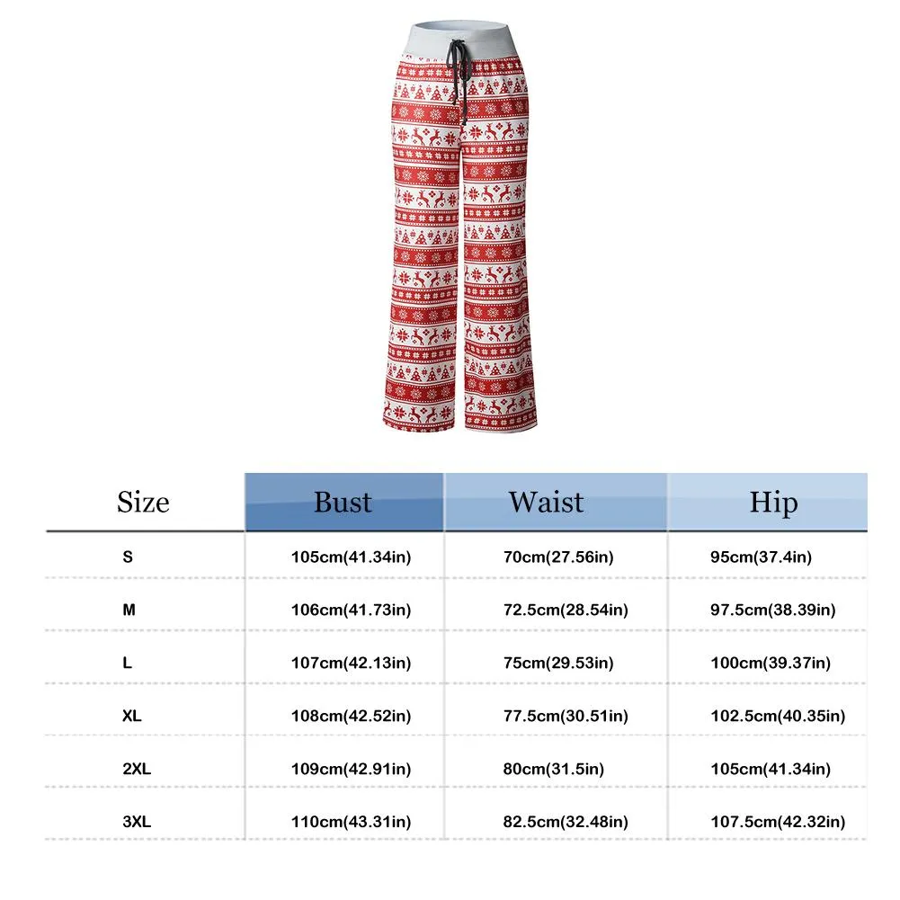 Xmas Printing Straight Pants Bandage Splicing Women Loose Elastic Trousers